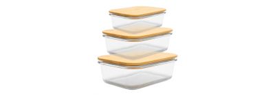Recipiente vidrio rectangular 3pzas surtido