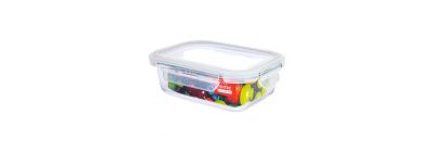 Recipiente vidrio rectangular con tapa 630ml 