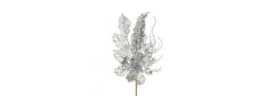 Rama artificial navideña con flores y frutos 42cm plateado