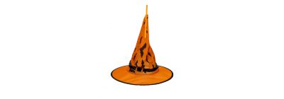 Sombrero bruja estampado naranja y negro