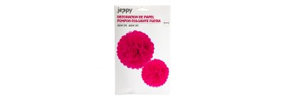 Pompones colgantes papel fucsia