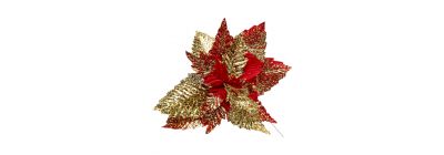 Flor artificial navideña rojo y dorado