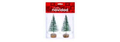 Árboles nevados con base madera