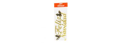 Letrero feliz navidad con relieve 32cm dorado