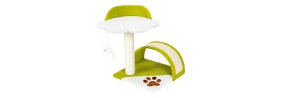 Rascador para mascota afelpado verde con blanco