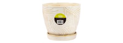 Maceta cerámica beige hoja