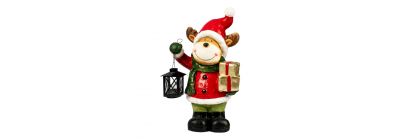 Reno navideño con linterna