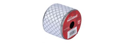 Cinta rombos blanco plateado