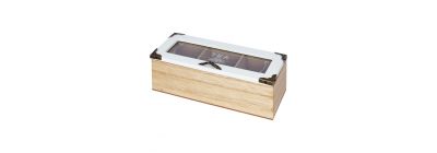 Caja organizadora tea madera+vidrio beige+blanco