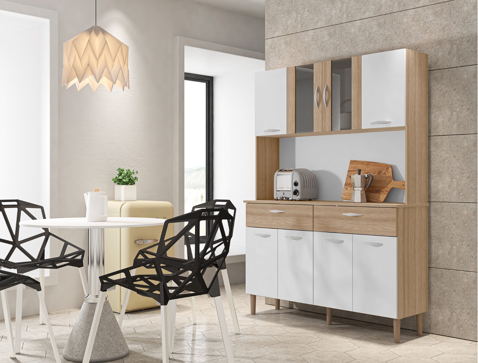 Mueble cocina multiuso 8 puertas 2 gavetas blanco nogal