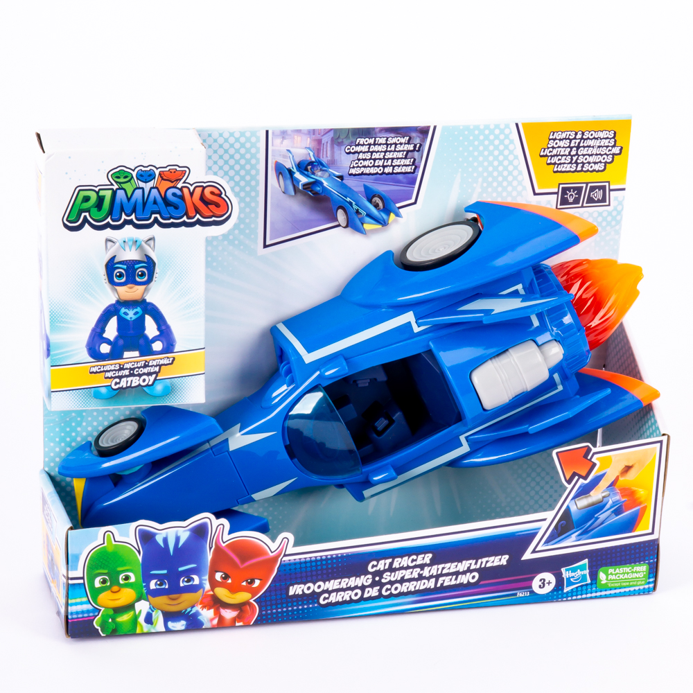 Vehículo plástico Cat racer Pj mask con sonido y luz +3a