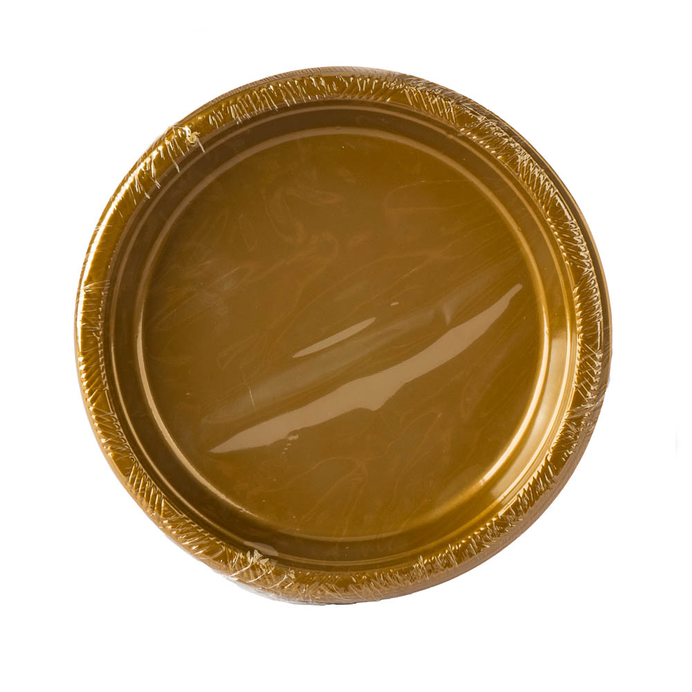 Plato plástico liso 7pulg 8und dorado