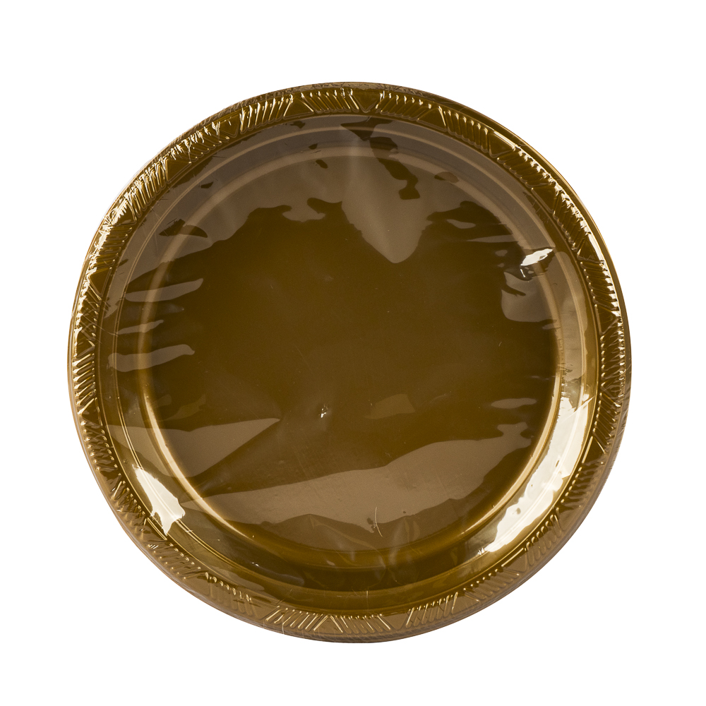 Plato plástico liso 9pulg 8und dorado