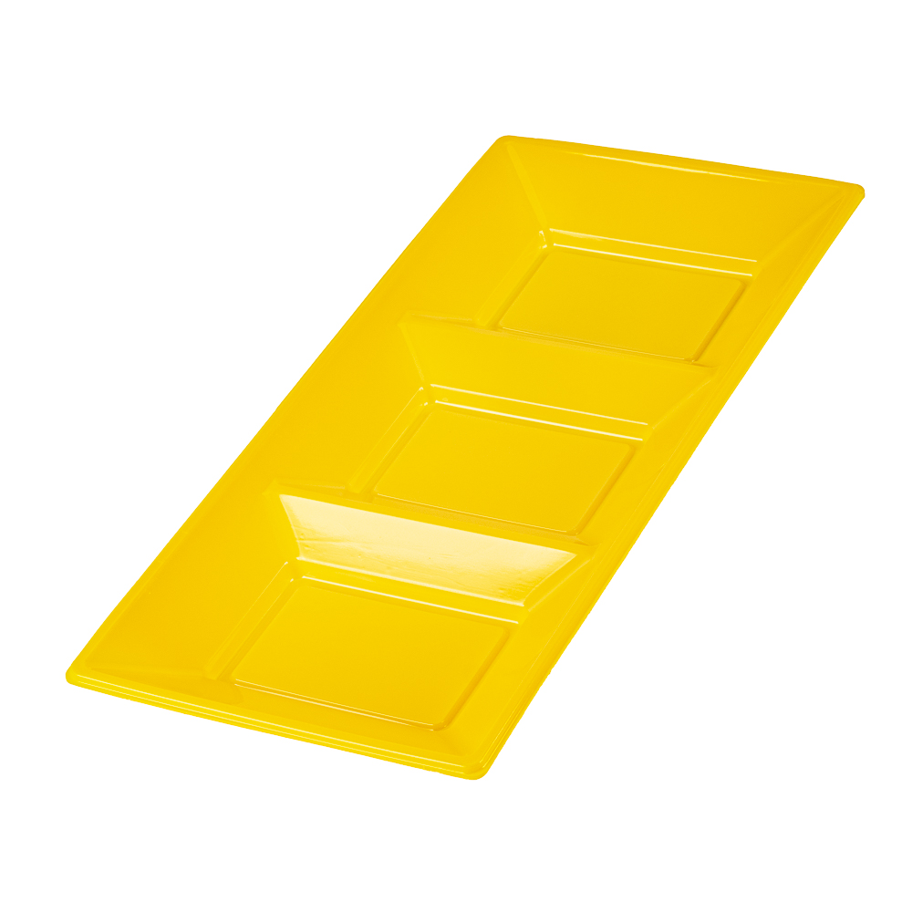 Bandeja plástica rectangular 3 divisiones 3und amarillo