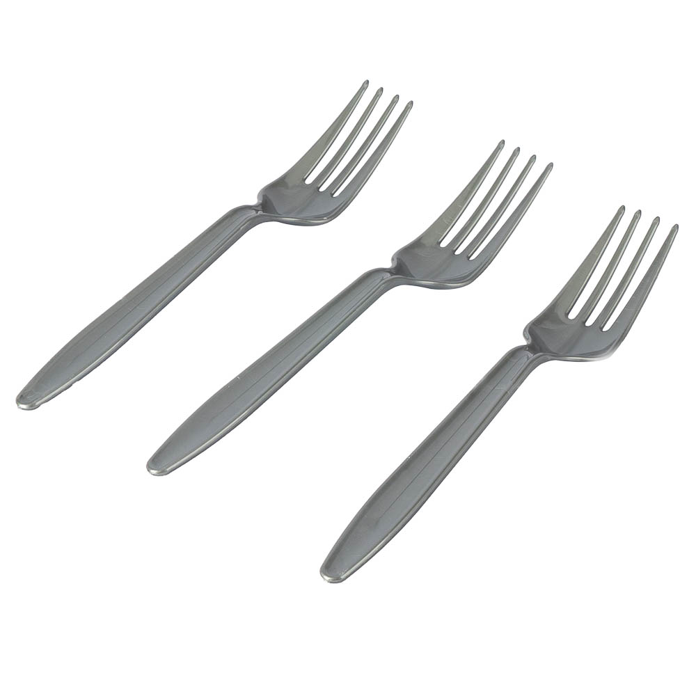 Tenedor plástico 8und plateado