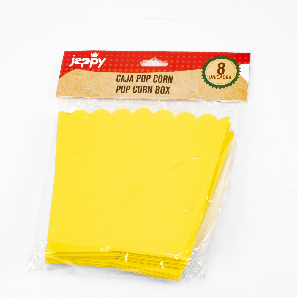 Caja cartón para palomitas lisa 8und amarillo