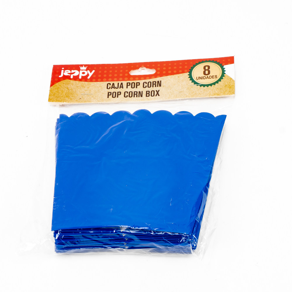 Caja cartón para palomitas lisa 8und azul
