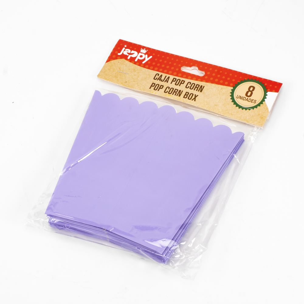 Caja cartón para palomitas lisa 8und lila