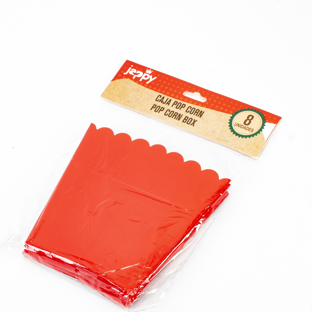 Caja cartón para palomitas lisa 8und rojo