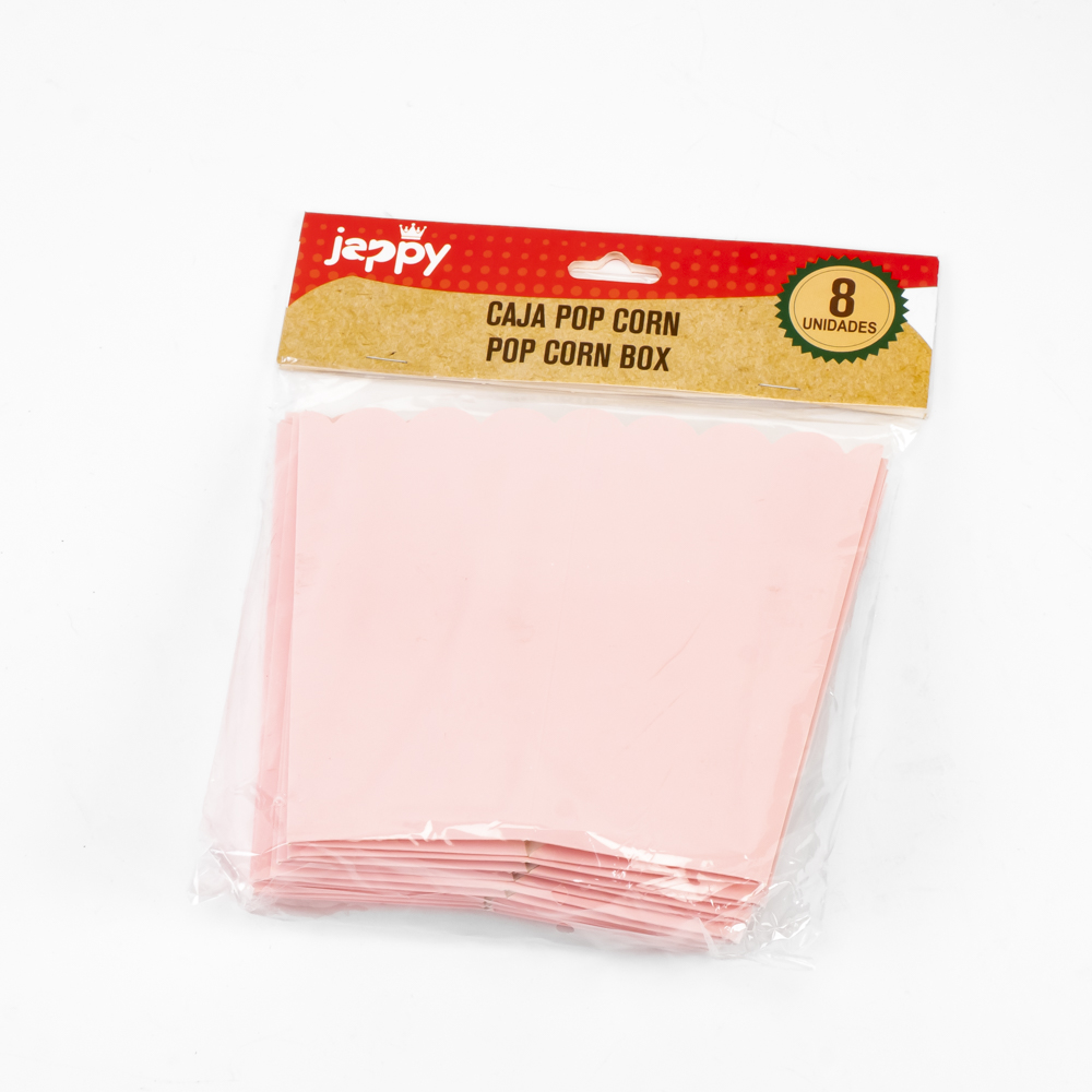 Caja cartón para palomitas lisa 8und rosado