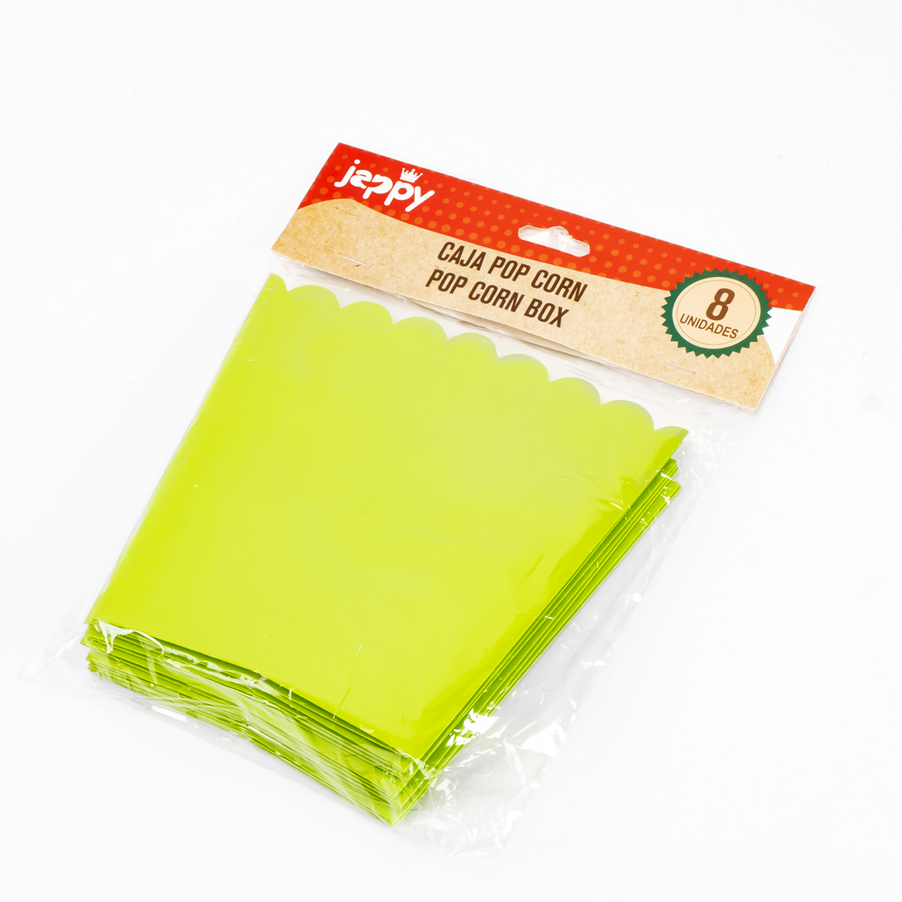 Caja cartón para palomitas lisa 8und verde limón