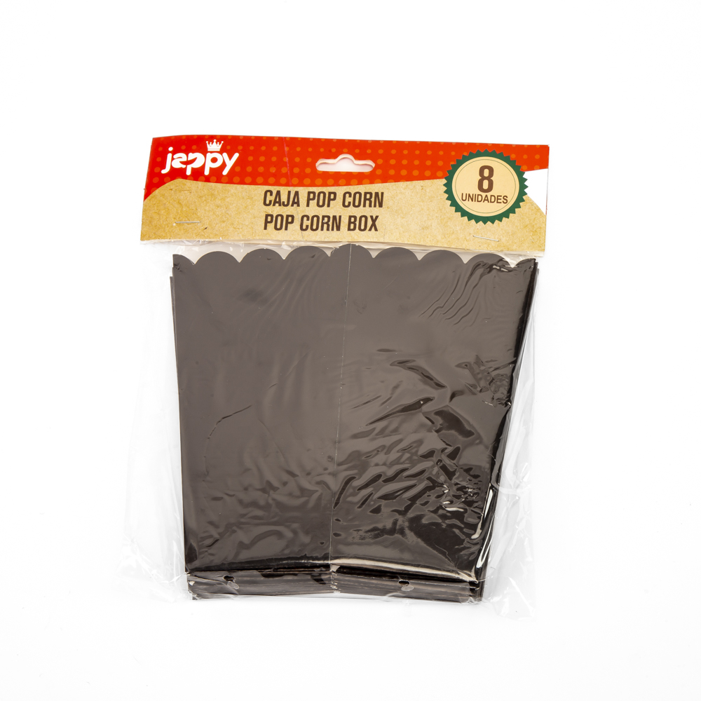 Caja cartón para palomitas lisa 8und negro
