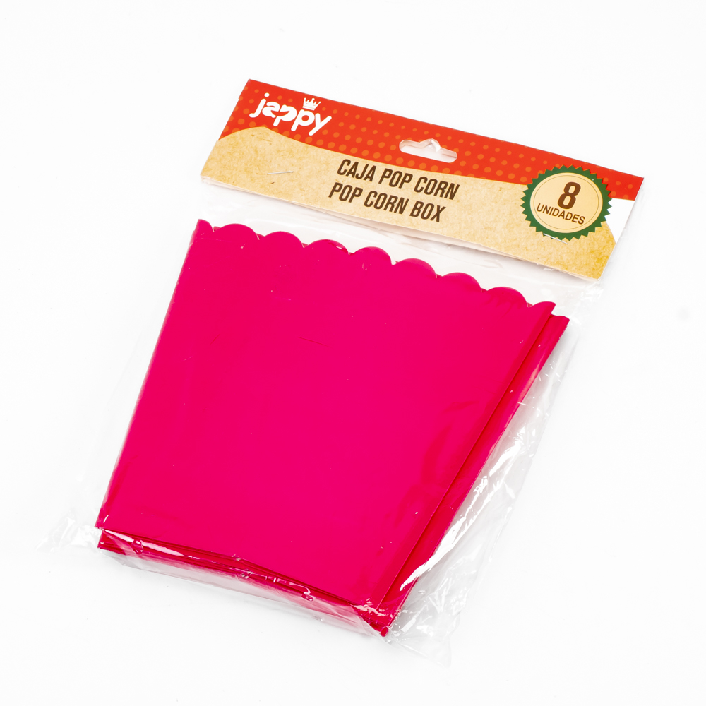 Caja cartón para palomitas lisa 8und fucsia