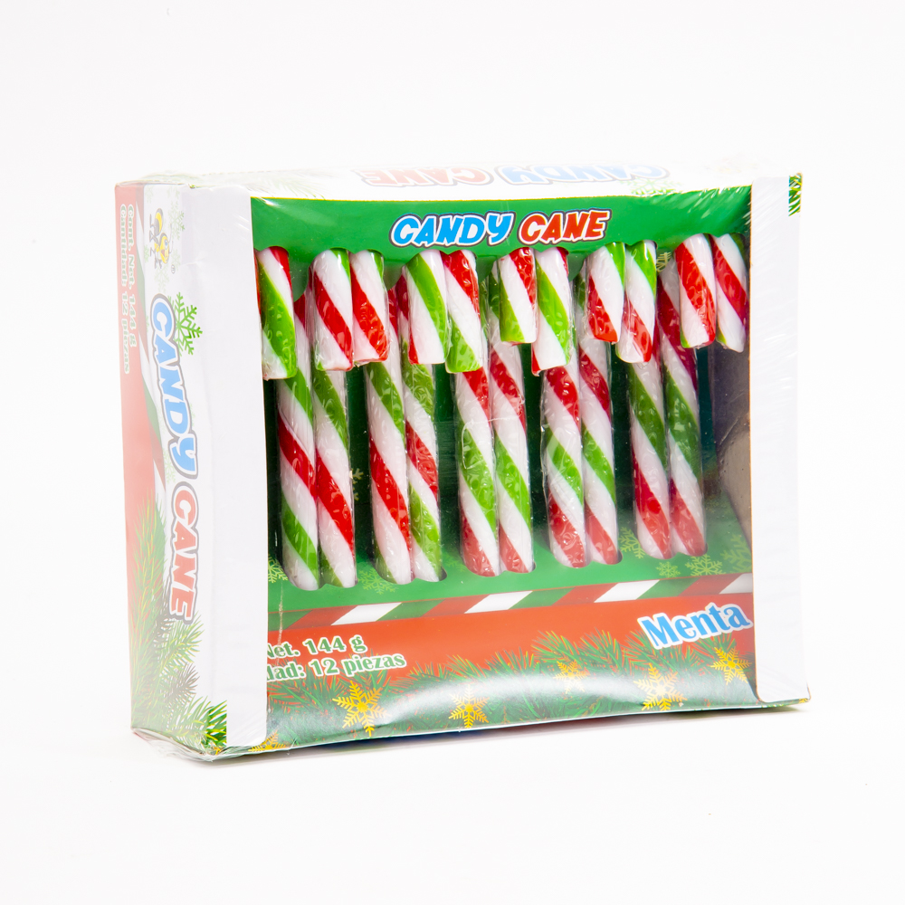 Bastón candy cane navideño tricolor 12 unds 144g