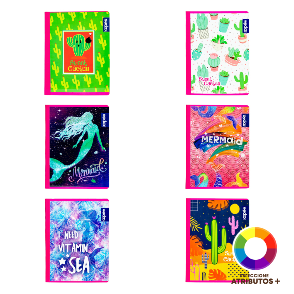Cuaderno cosido estampado cactus o sirena 100h Surtido por estilo