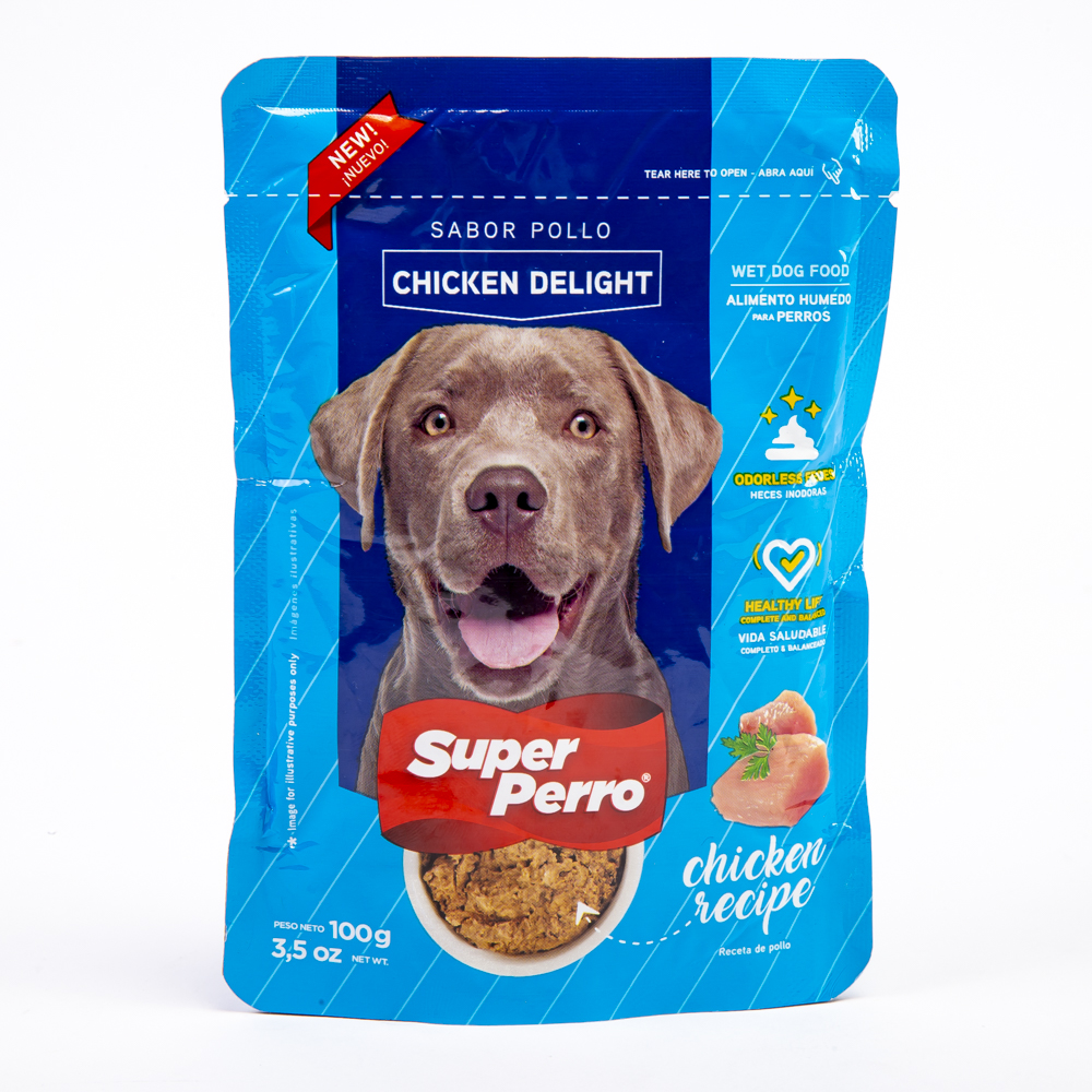 Carne pouche Super Perro sabor pollo 100g