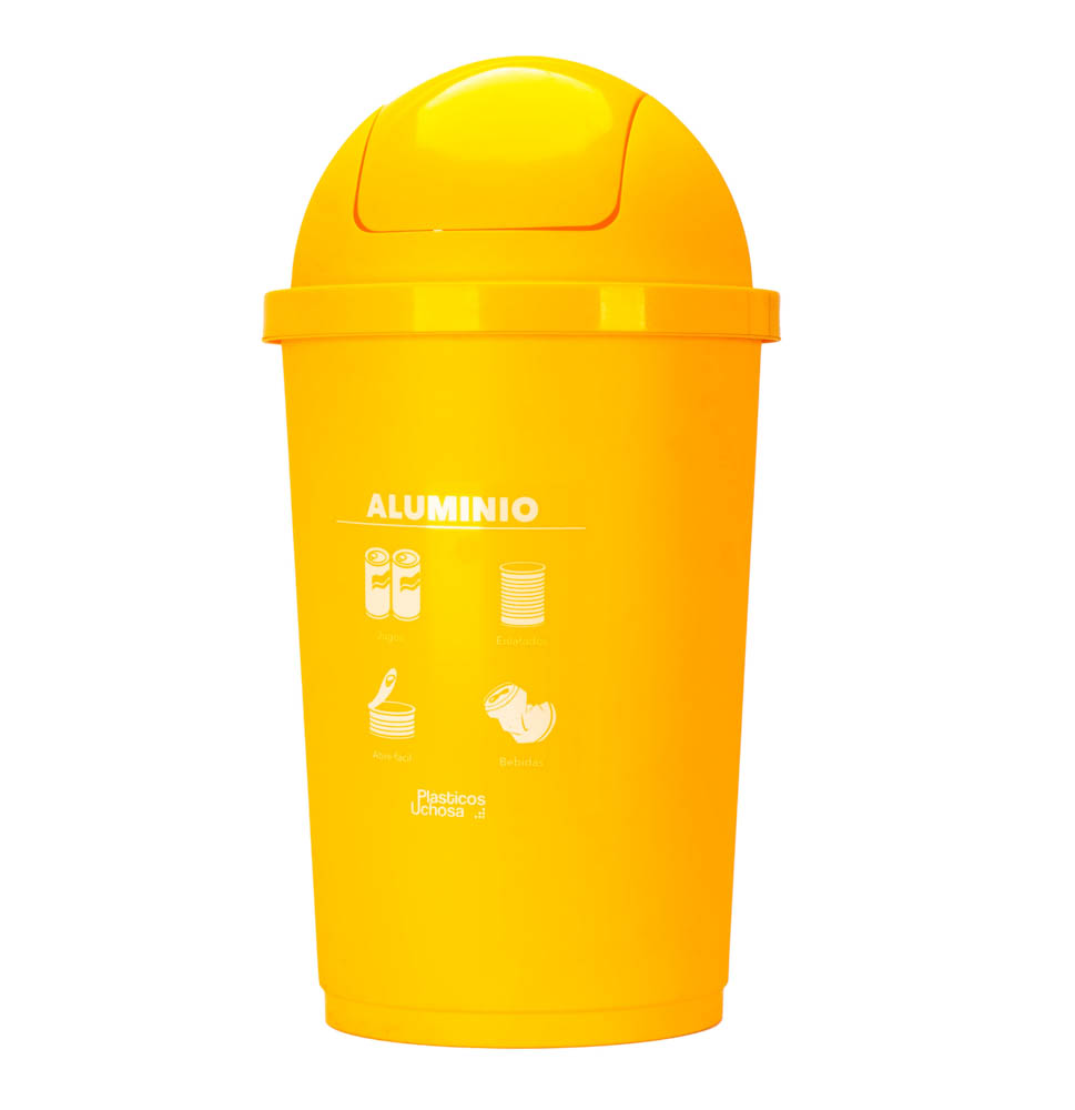 Basurero con tapa 65 litros reciclaje aluminio amarillo home pro