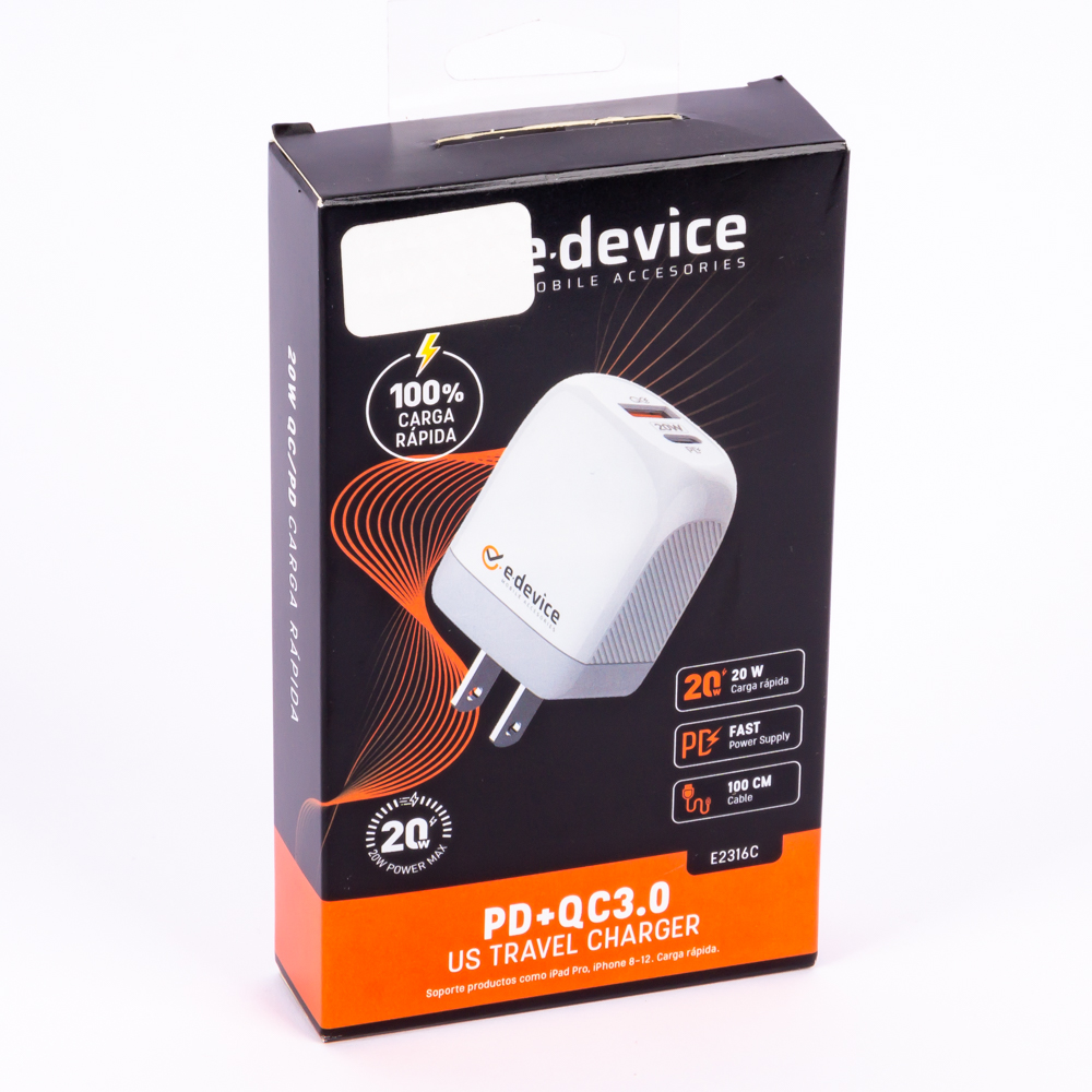 Cargador casa E-device ep21 pd+qc 3.0 usb to type c