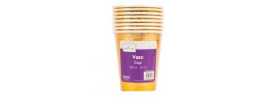 Vaso cartón liso 9oz 8und puntos dorado