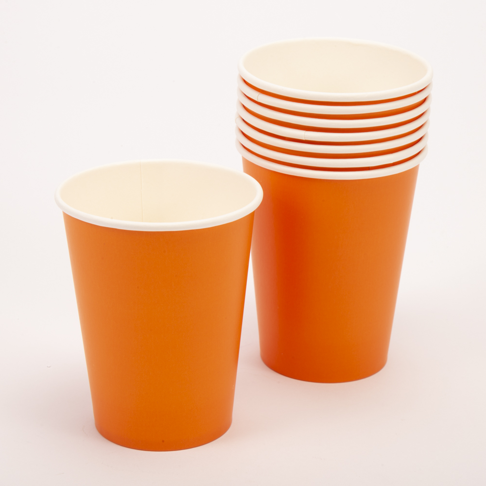 Vaso cartón Carnival liso 9oz 8und naranja