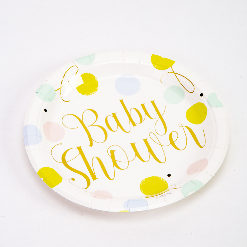 Plato Baby Shower lunares #7 6und blanco