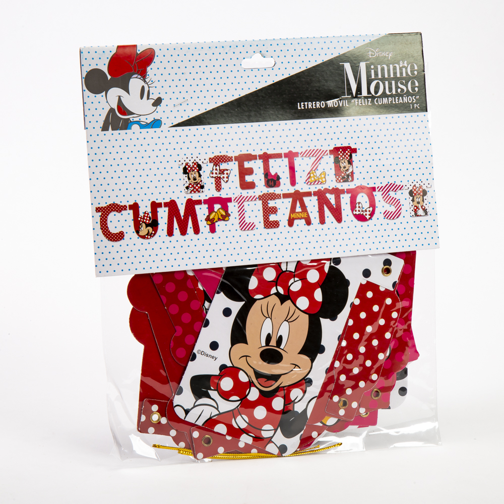 Letrero cartón feliz cumpleaños Minnie Mouse puntos