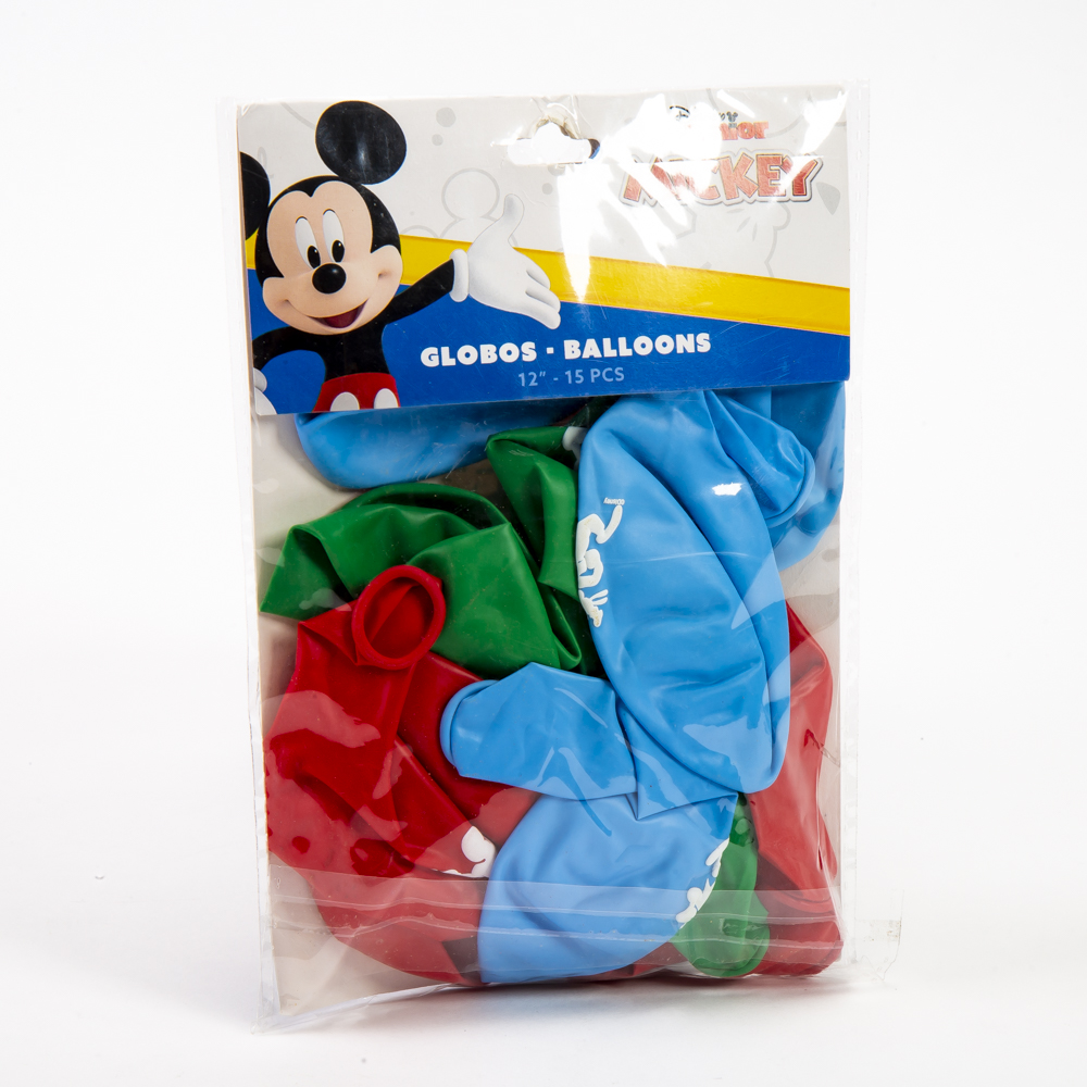 Globo látex Mickey Mouse personajes 12pulg 15und surtido