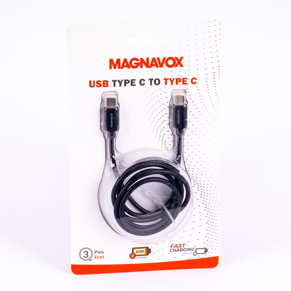 Cable usb Magnavox tipo c a tipo c carga rápida 60w 3pies negro
