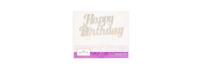 Topper cartón pastel happy birthday escarchado 17.7x15.2cm plateado