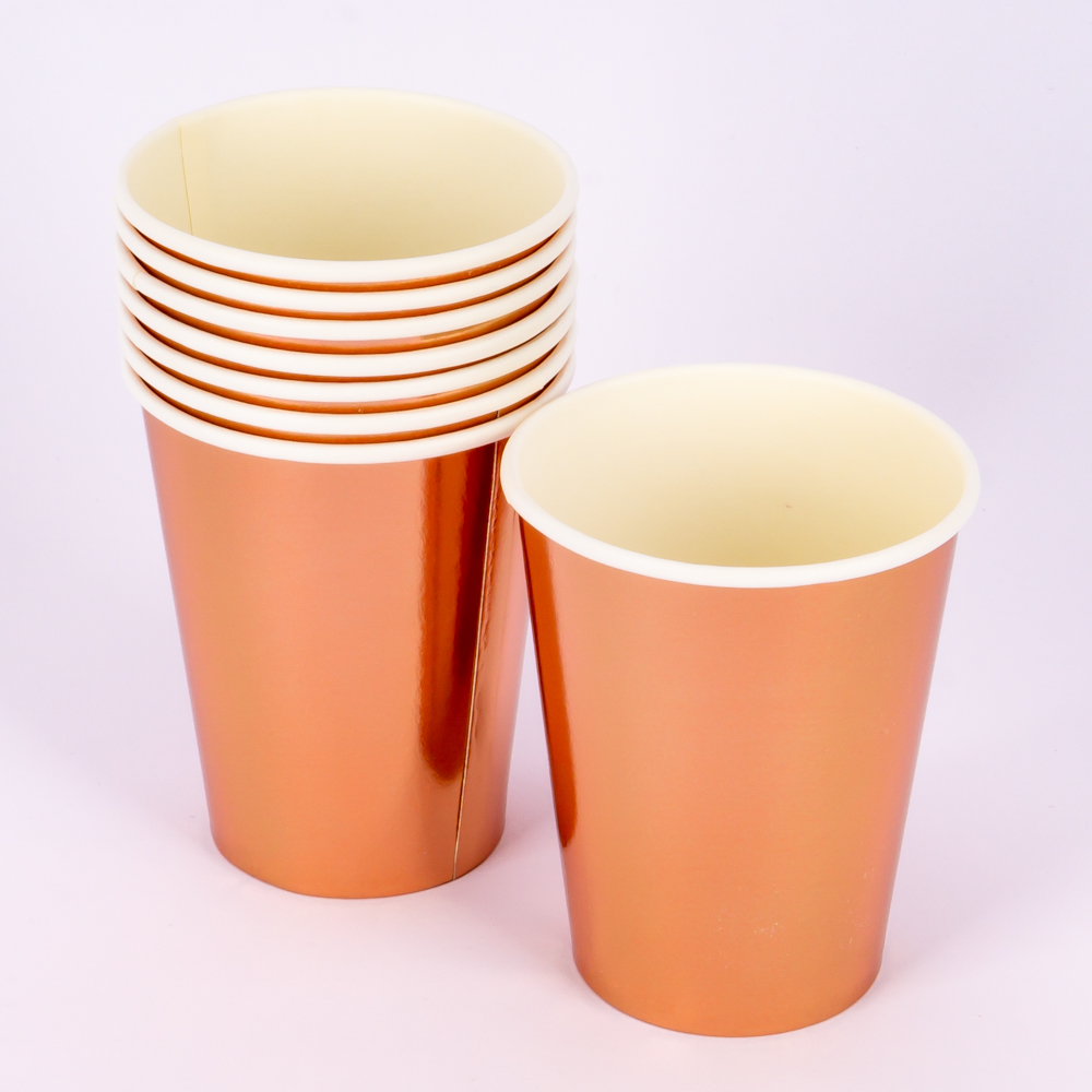 Vaso cartón liso 9oz 8und oro rosa