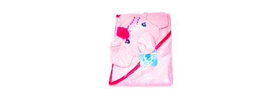 Toalla baño para bebé lisa elefante bordado flor rosado
