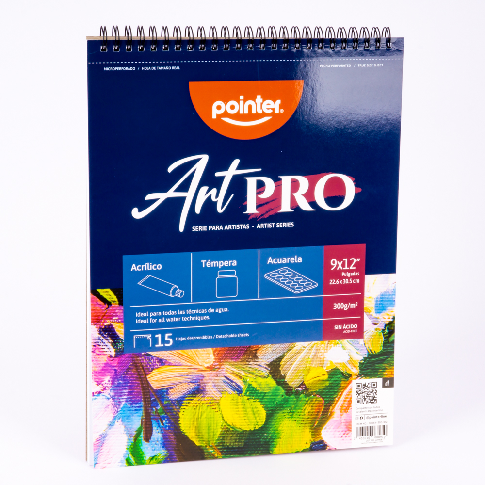 Cuaderno dibujo hoja desprendible 300g 9x12pulg 15h