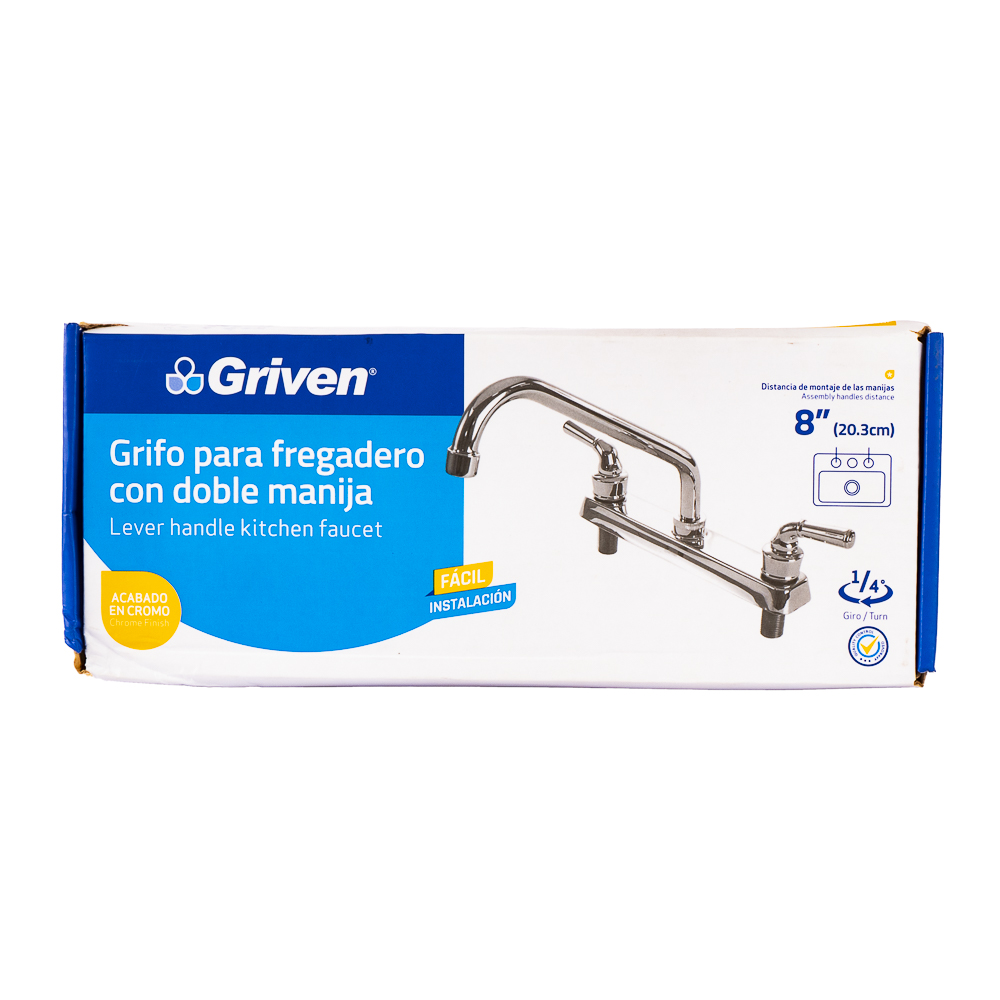 Grifo para fregadero griven con doble manija 8pulg 20.3cm cromado