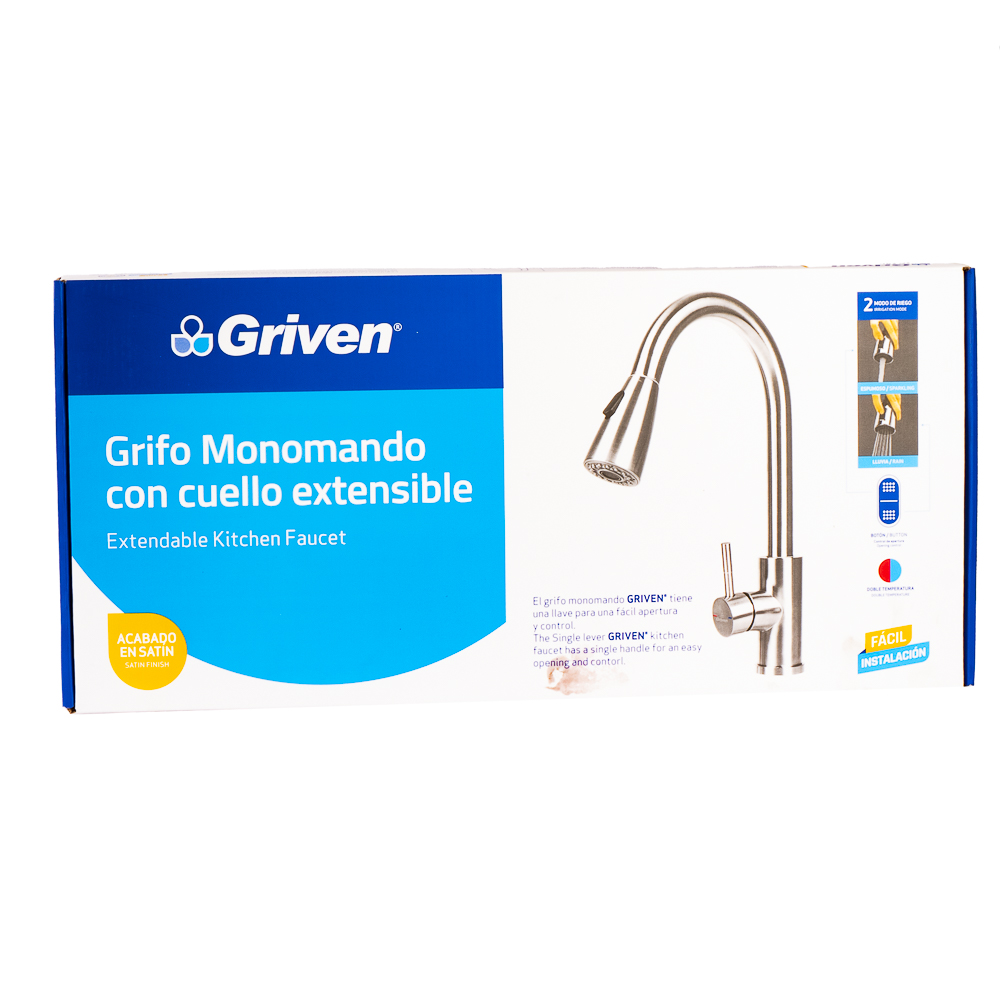 Grifo monomando griven con cuello flexible para fregadero 3/8 cromado