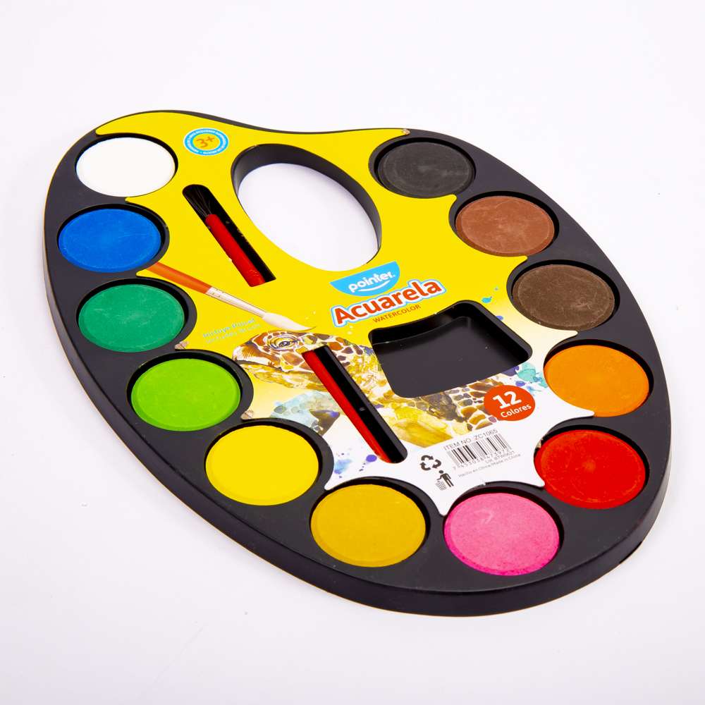 Paleta acuarela mate 12 colores pincel