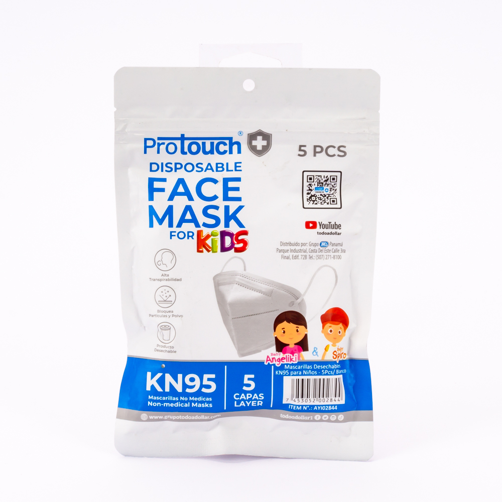 Mascarilla KN95 desechable para niño 5und blanca