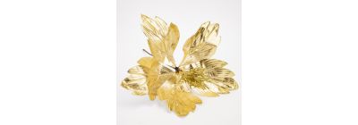 Flor artificial navideña con relieve y escarcha 40cm dorado