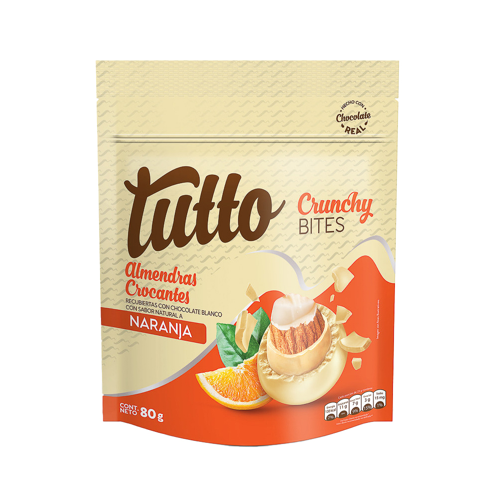 Bombón chocolate crunchy bites naranja bolsa 80g