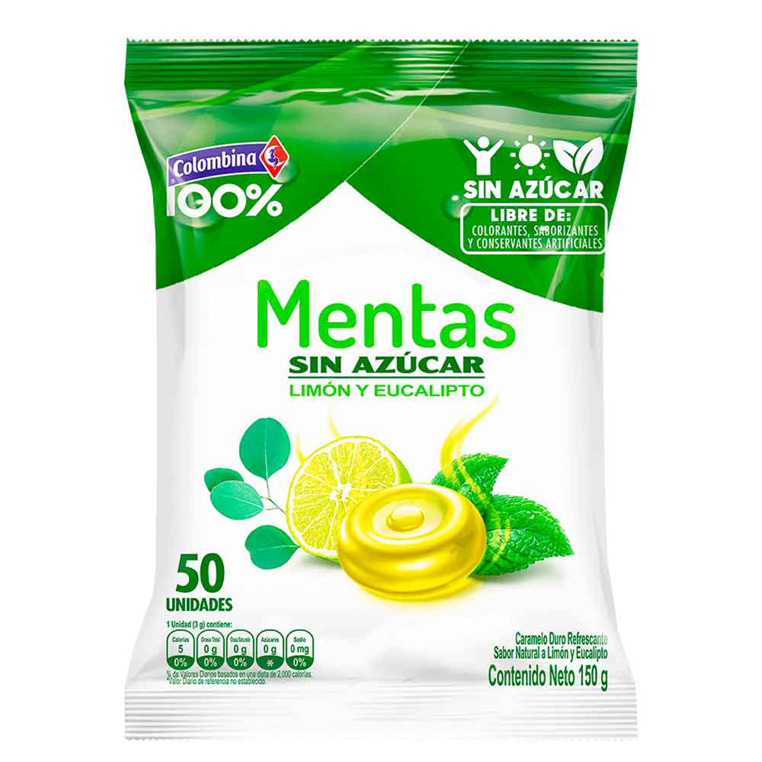 Confite limón eucalipto sin azúcar 50und 150g
