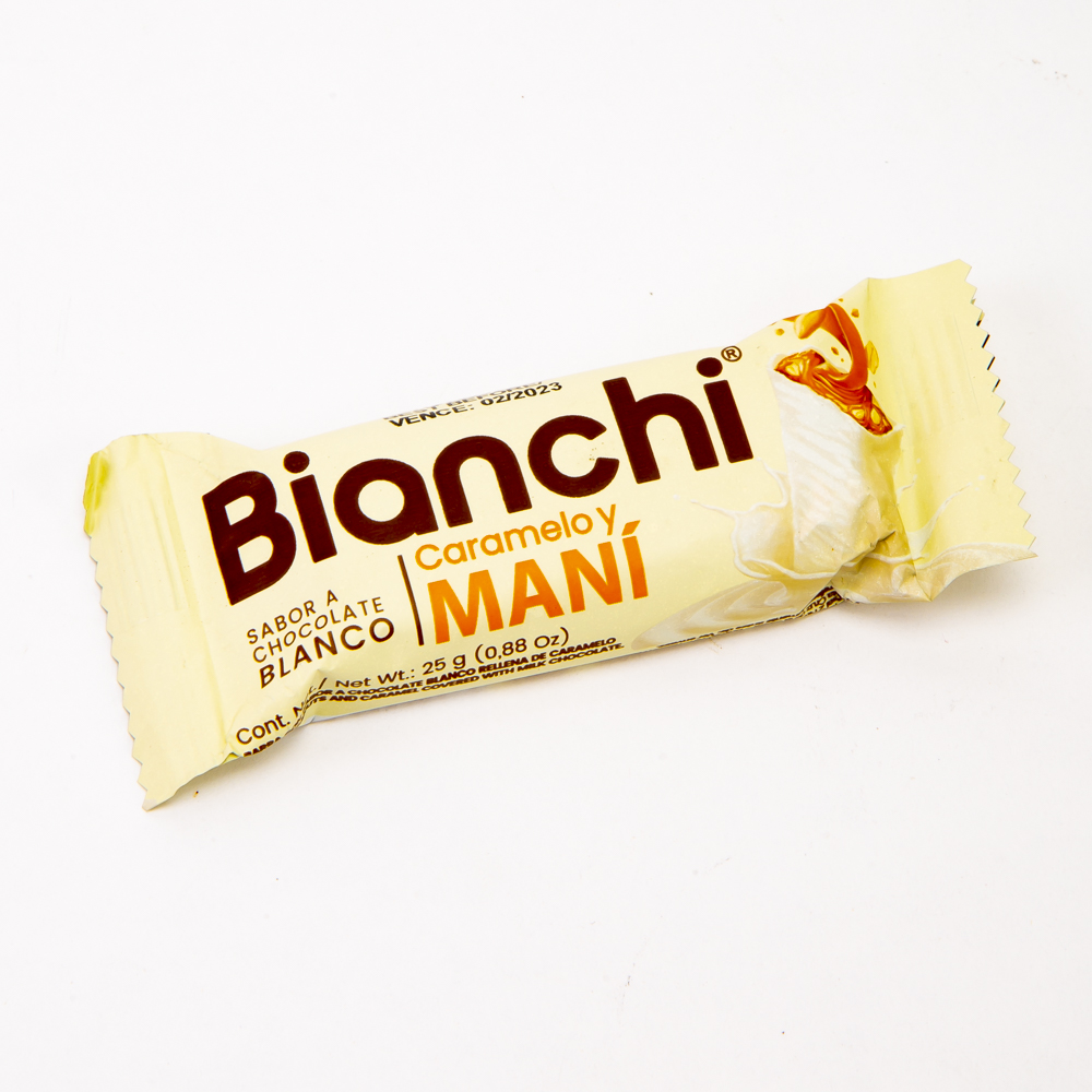 Chocolate Bianchi blanco bar caramelo maní 300g